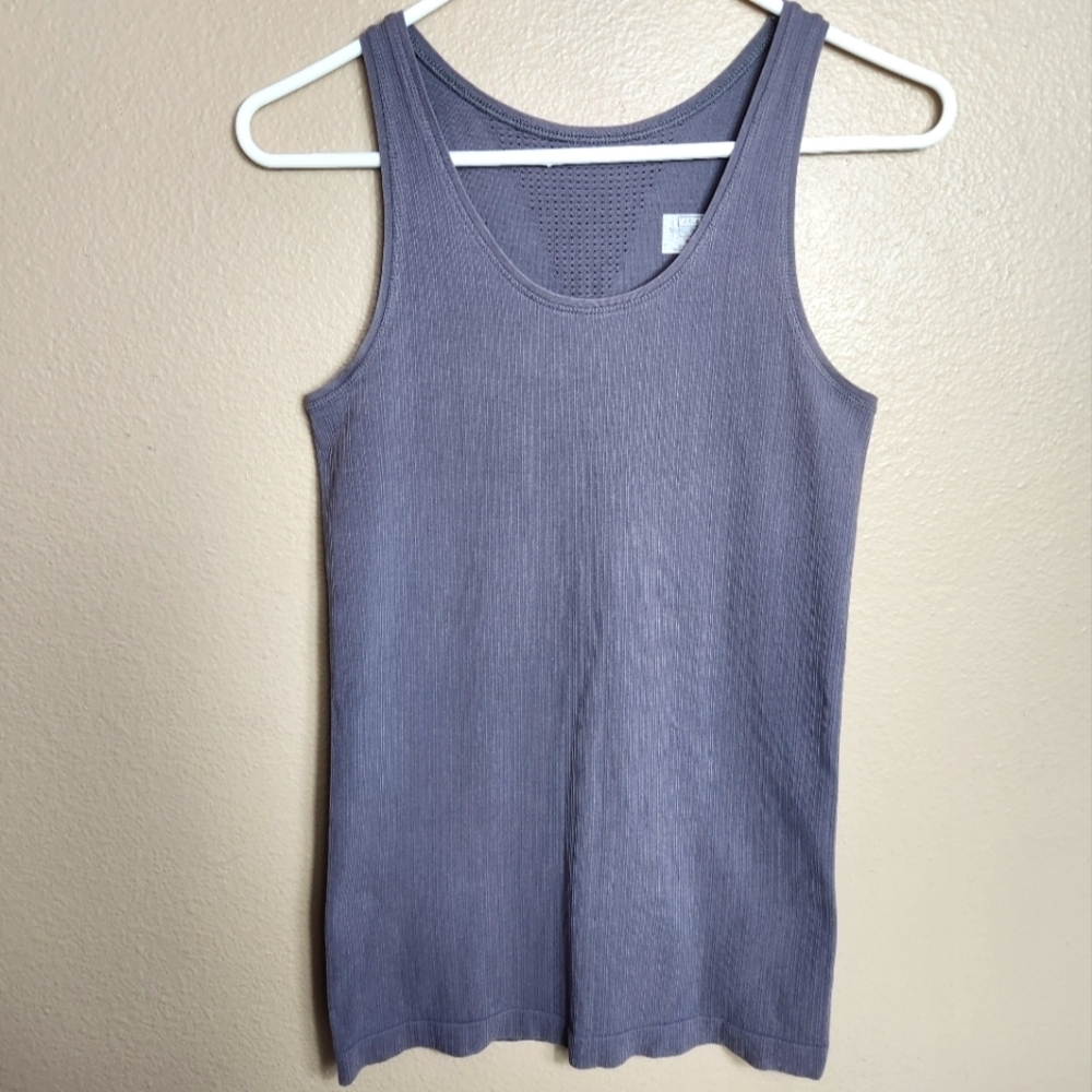 Athleta Womens Pura Ribbed Organic Cotton Blend Gray Seamless Fitted Tank |S|